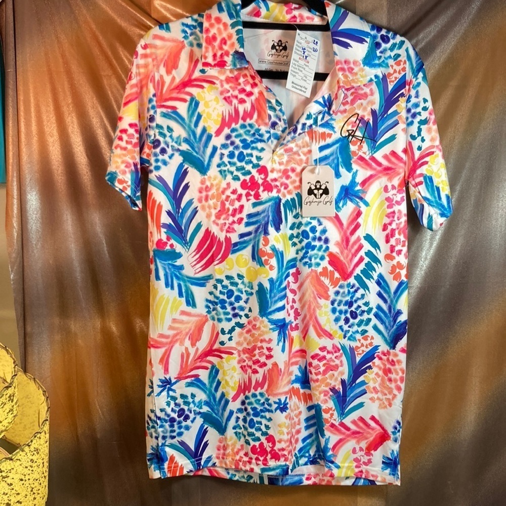 Nwt large Gashouse Golf shirt. Bright tropical colors‎ 40” chest  159
